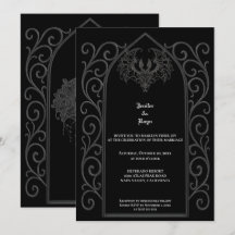 Convite de casamento gótico com moldura ornamentad