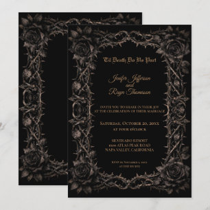 Convite de casamento gótico com rosas escuras