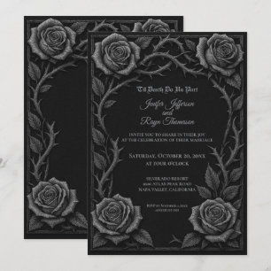 Convite de casamento gótico com rosas pretas e bra