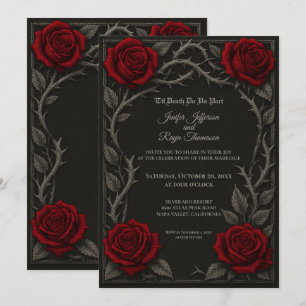 Convite de casamento gótico com rosas vermelhas es