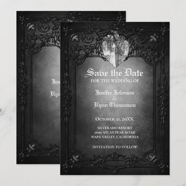Convite de casamento gótico de Halloween (Frente/Verso)