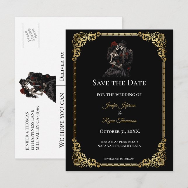 convite de casamento gótico de halloween (Frente/Verso)