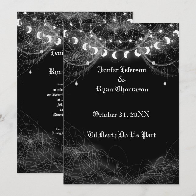 Convite de casamento gótico de Halloween (Frente/Verso)