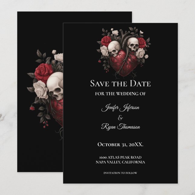Convite de casamento gótico de halloween para salv (Frente/Verso)