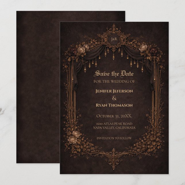 convite de casamento gótico de halloween para salv (Frente/Verso)