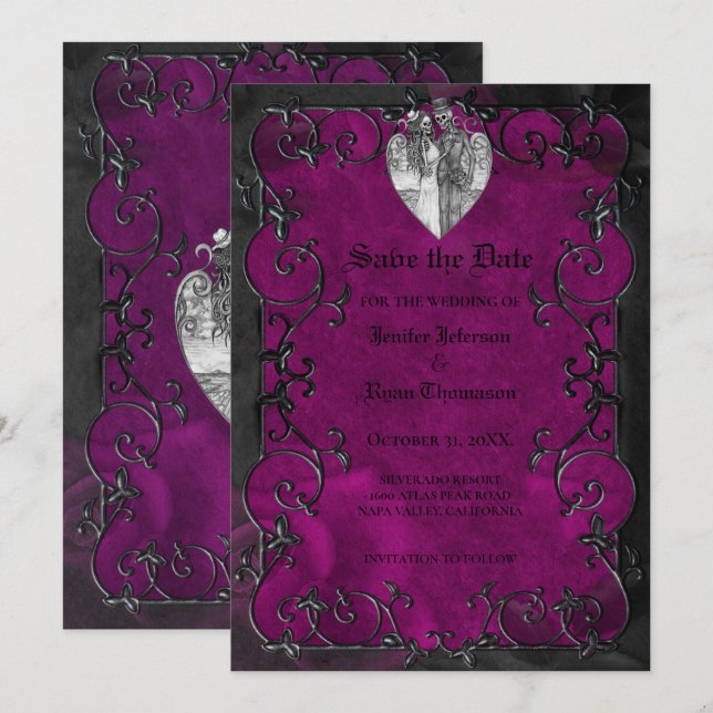 Convite de casamento gótico de halloween para salv (Frente/Verso)