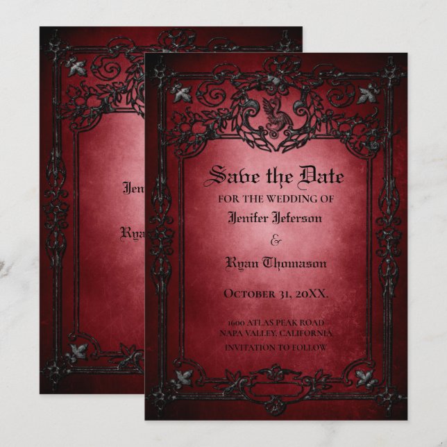 Convite de casamento gótico de halloween para salv (Frente/Verso)