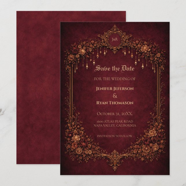 convite de casamento gótico de halloween para salv (Frente/Verso)