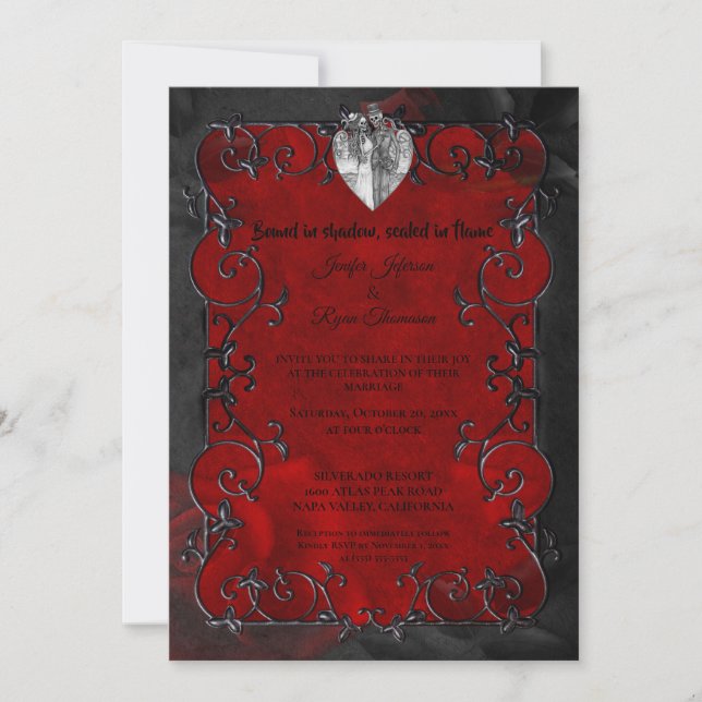 Convite de casamento gótico de Halloween vermelho  (Frente)