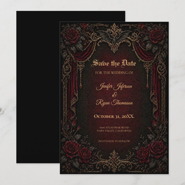 Convite de casamento gótico de vampiro para salvar (Frente/Verso)