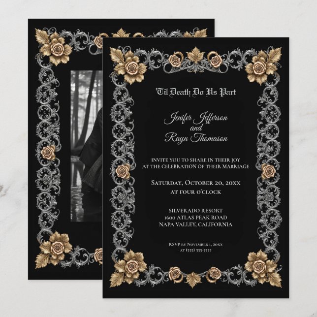 Convite de casamento gótico elegante (Frente/Verso)