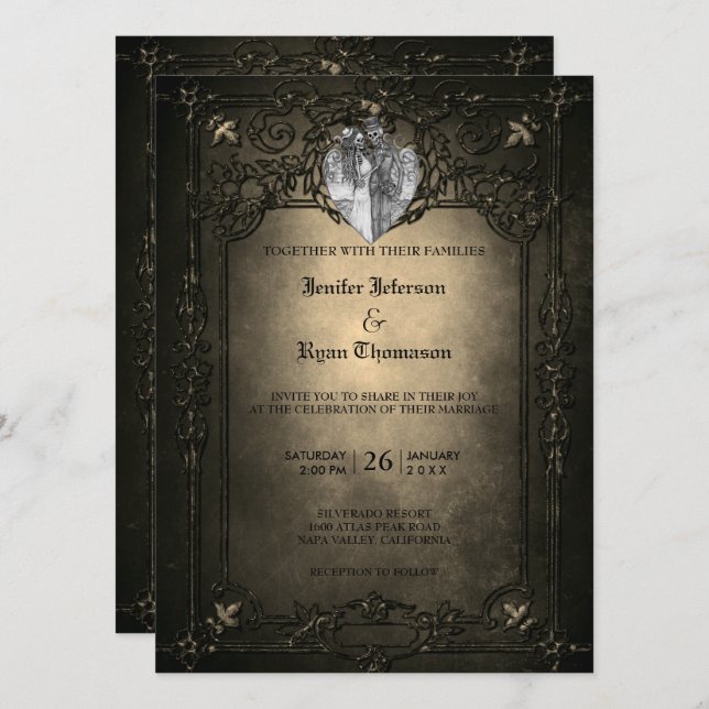 Convite de casamento gótico elegante de halloween (Frente/Verso)