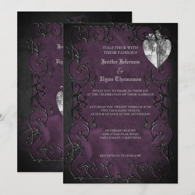 Convite de casamento gótico elegante de halloween (Frente/Verso)
