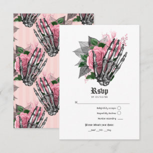 Convite de casamento gótico esqueleto floral rosa