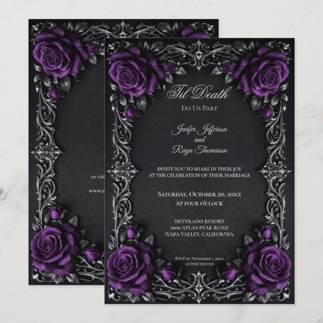Convite de casamento gótico floral elegante (Frente/Verso)