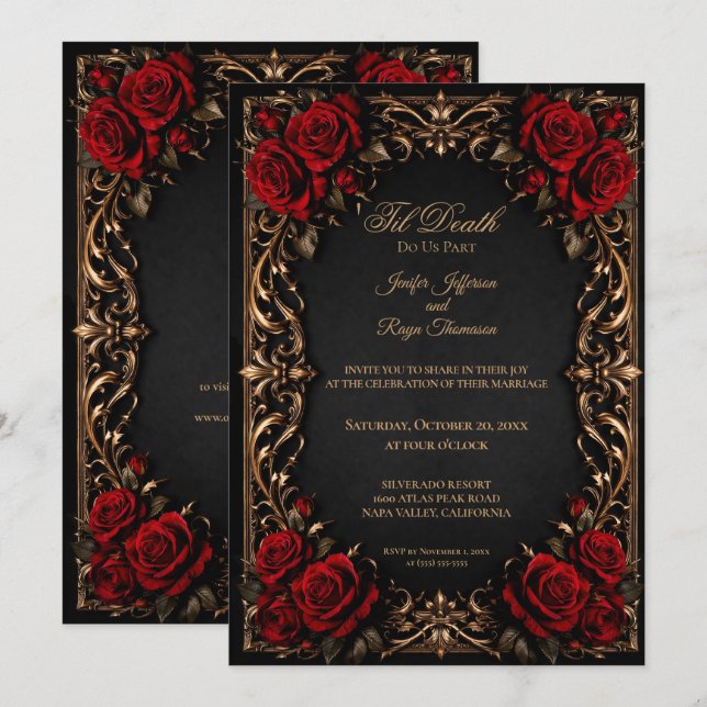 Convite de casamento gótico floral elegante (Frente/Verso)