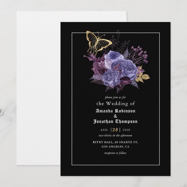 Convite de casamento gótico Floral Halloween (Frente/Verso)