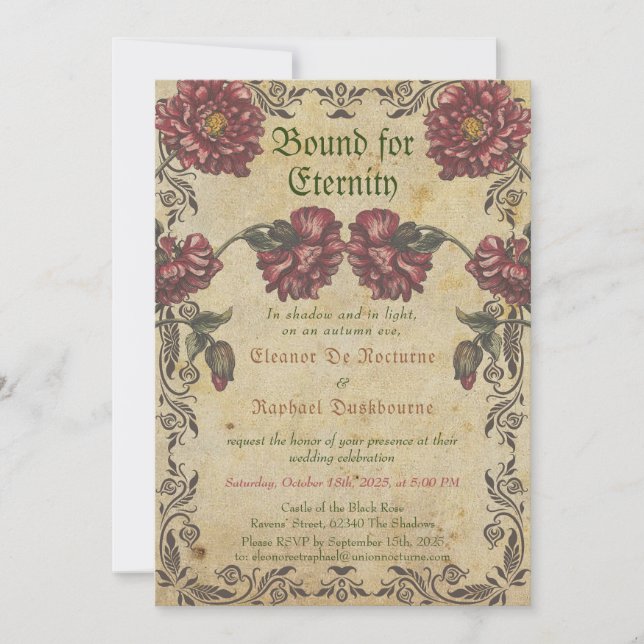 Convite de Casamento Gótico - Flores Escuras Vinta (Frente)