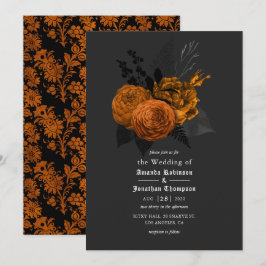 Convite de Casamento Gótico Laranja e Preto