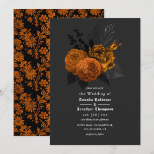 Convite de Casamento Gótico Laranja e Preto