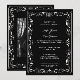 Convite de casamento gótico preto e branco elegant