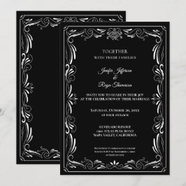 Convite de casamento gótico preto e branco elegant