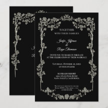 Convite de casamento gótico preto e branco elegant