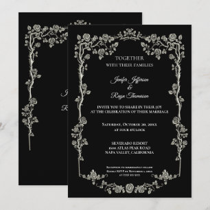 Convite de casamento gótico preto e branco elegant