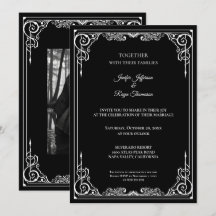 Convite de casamento gótico preto e branco elegant