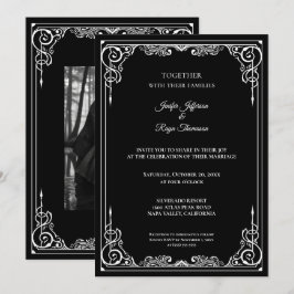 Convite de casamento gótico preto e branco elegant