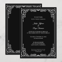 Convite de casamento gótico preto e branco elegant