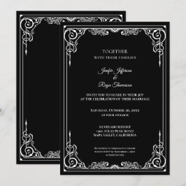 Convite de casamento gótico preto e branco elegant
