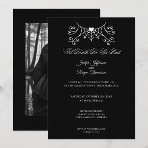 Convite de casamento gótico preto e branco elegant