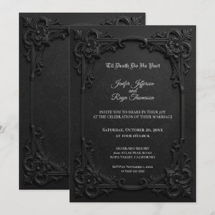 Convite de casamento gótico preto e branco elegant