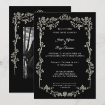 Convite de casamento gótico preto e branco elegant