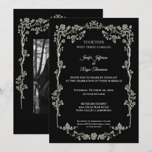 Convite de casamento gótico preto e branco elegant