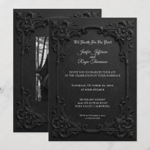 Convite de casamento gótico preto e branco elegant