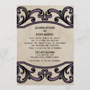 Convite de casamento gótico roxo dos redemoinhos