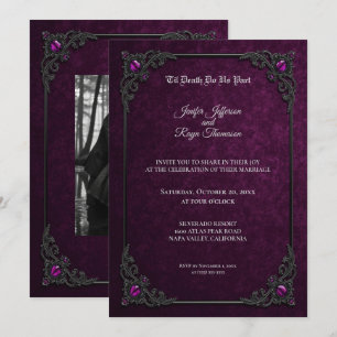 Convite de casamento gótico roxo elegante