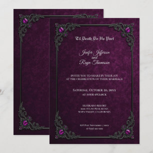 Convite de casamento gótico roxo elegante