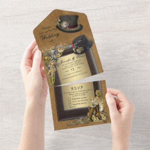 Convite de Casamento Gótico Steampunk & Suede Tudo