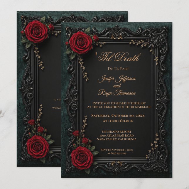 Convite de casamento gótico vintage elegante (Frente/Verso)