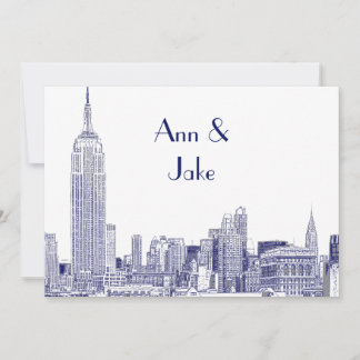 Convite de Casamento Gravado NYC Skyline 01 2 Azul