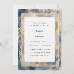 Convite de Casamento Gravado Vintage em Aquarela A