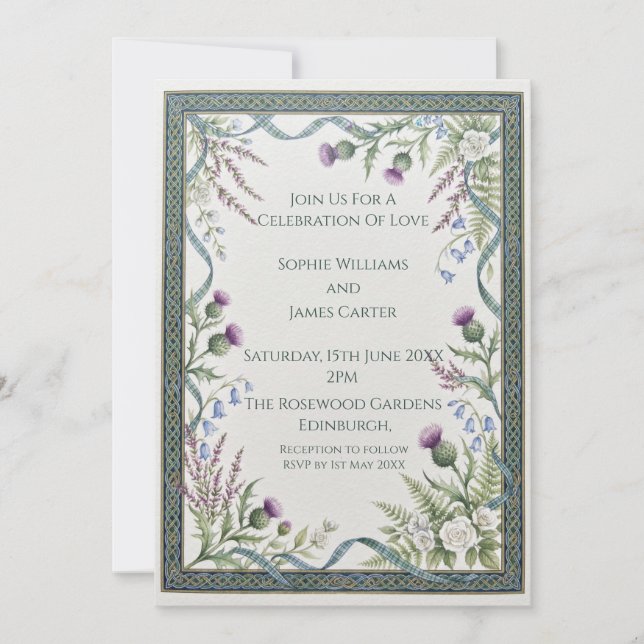 Convite de Casamento Green Celtic Thistle (Frente)