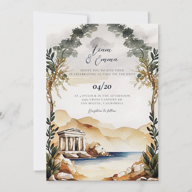 Convite de Casamento Grego Atenas Grécia (Frente)