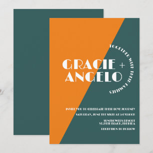 Convite de Casamento Groovy Laranja Verde Dois Ton