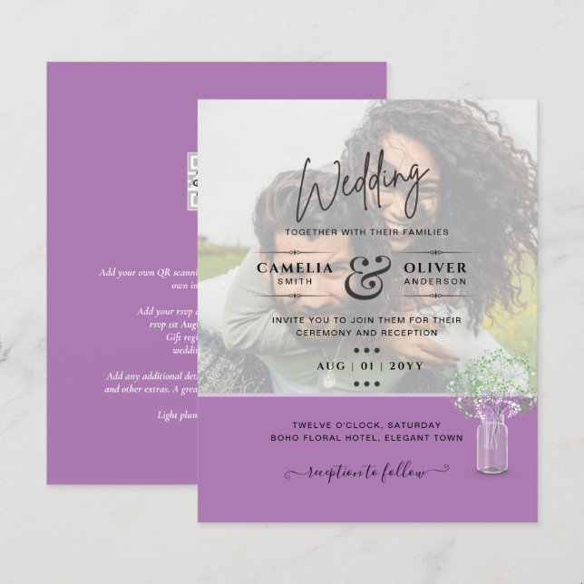 Convite de casamento Gypsophila da FOTO LeahG (Frente/Verso)
