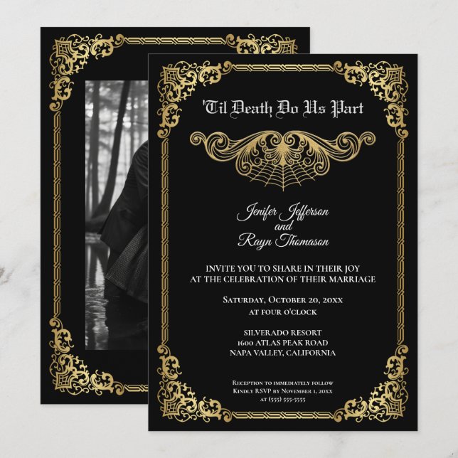 Convite de casamento Halloween gótico elegante dou (Frente/Verso)