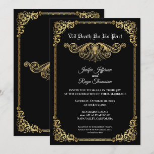 Convite de casamento Halloween gótico elegante em